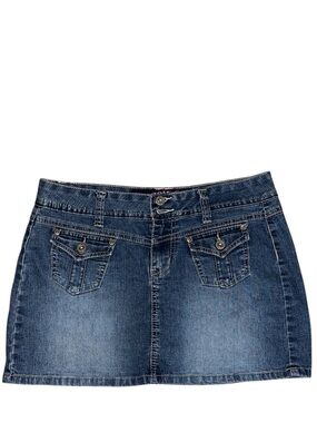 Vintage Y2K Angels Jeans Low Rise Denim Mini Skirt Cargo Flap Pockets Size 5